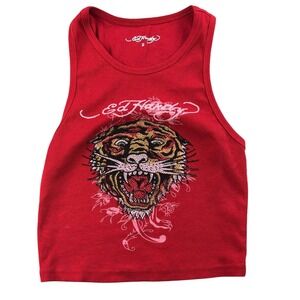 ED HARDY RHINESTONE TIGER RIB KNIT TANK TOP Women S Graphic Print Ribbed